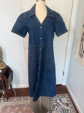 Downeast Denim Shirt Dress Size Large Button Front Midi Blue Jean Dress